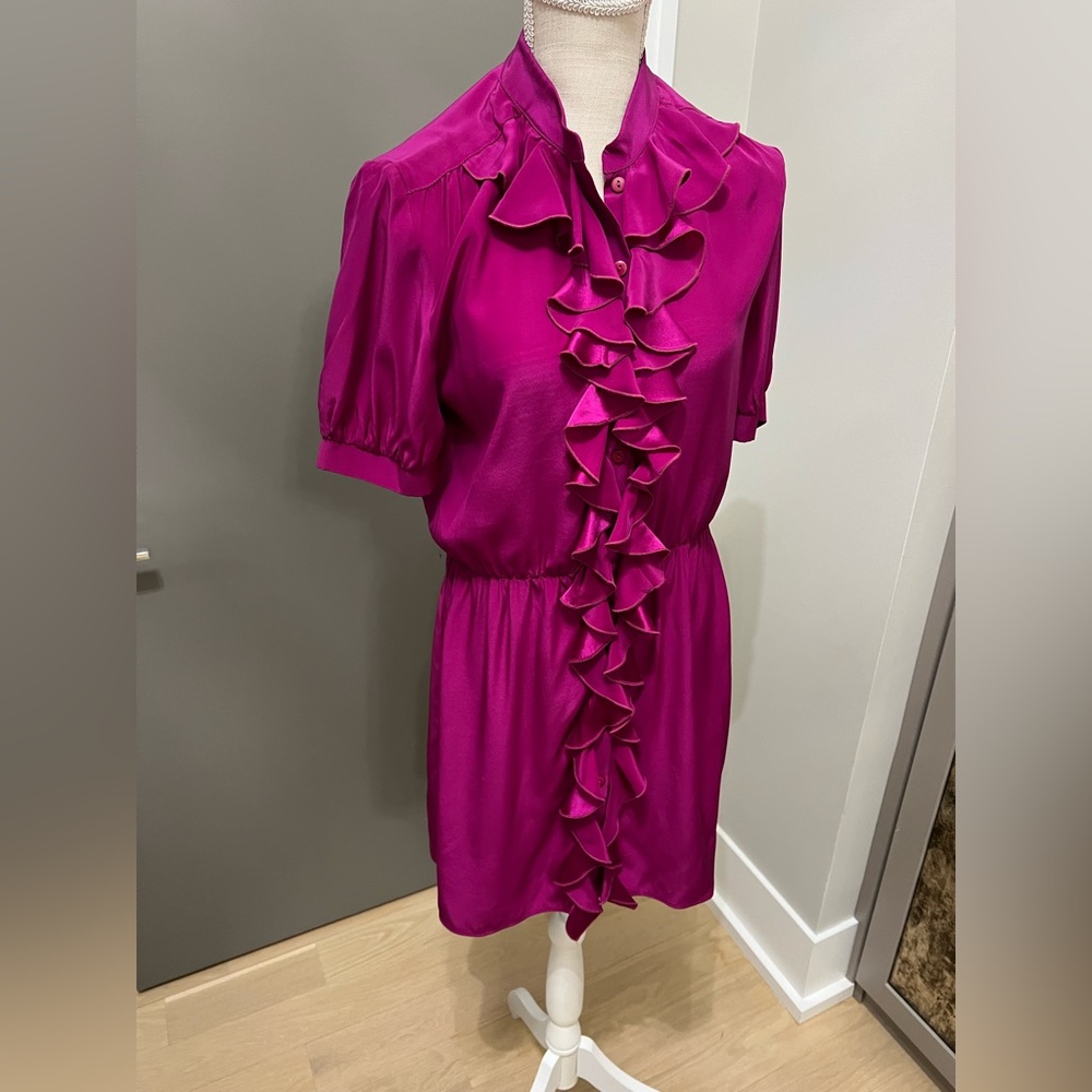 Amanda Uprichard Silk Ruffle Dress in Magenta/Dark Pink. All Occasions! Size S